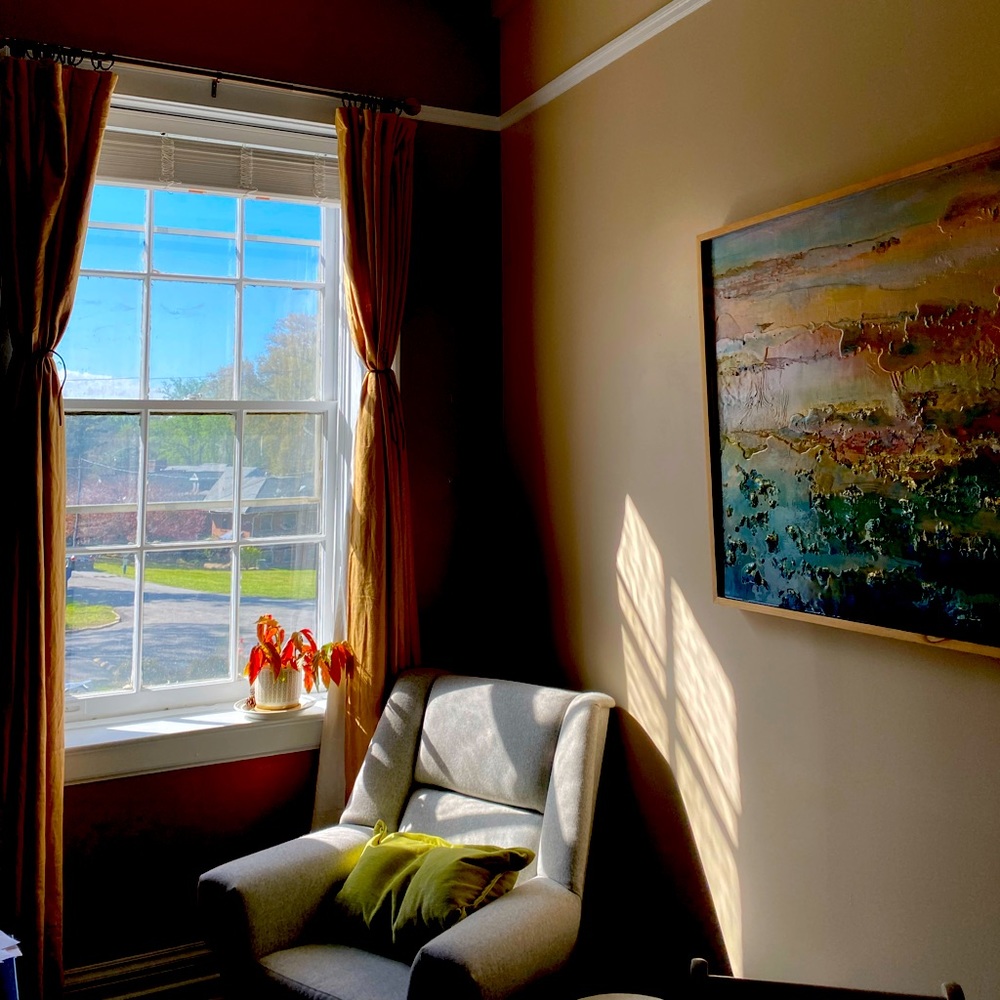 A pair of gorgeous golden rod linen, lined and long drapes.